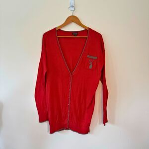 Topshop Women's Long Festive Red Buttoned Cardigan Size 10